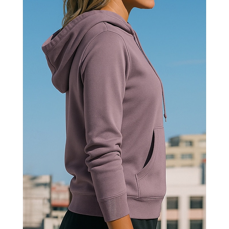 Women's Hoodie Sweatshirt Running Top Drawstring Long Sleeve Top Athleisure Solid Colored Sun Protection Windproof Outdoor Running Yoga Sportswear Activewear Purple3