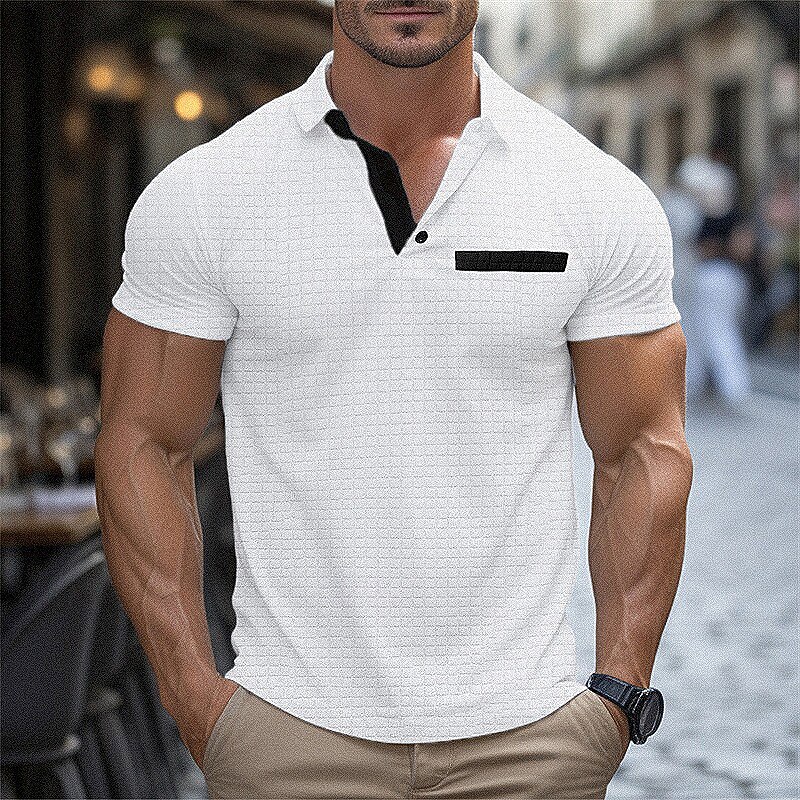 Men's Golf Shirt Golf Polos Shirts Work Casual Lapel Short Sleeve Basic Modern Color Block Patchwork Buttons Summer Regular Fit Black White Dark navy Orange Golf Shirt2