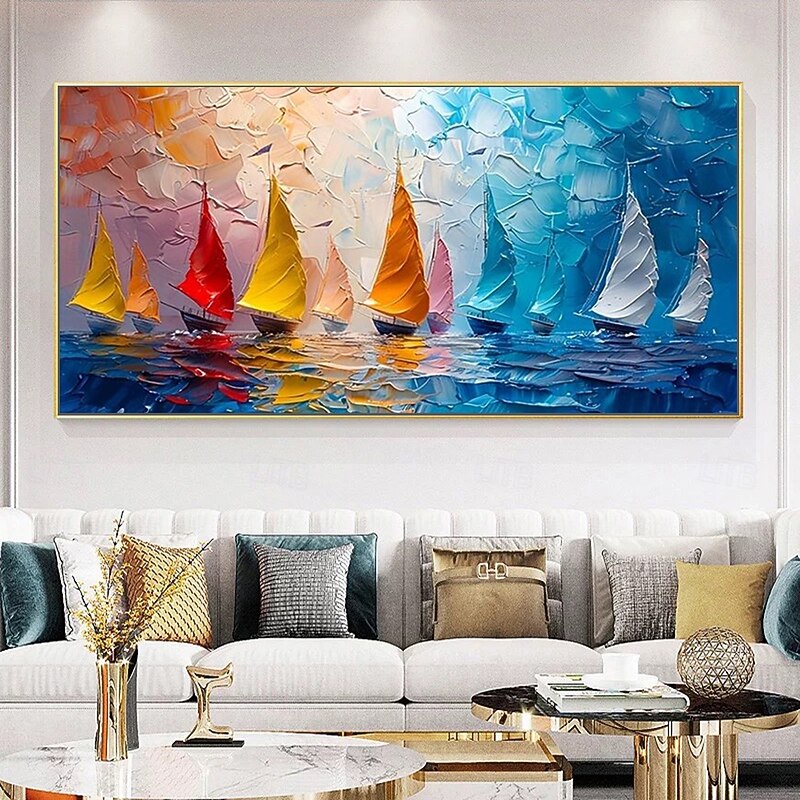 Mintura Handmade Abstract Bost Oil Paintings On Canvas Wall Art Decoration Modern Ship Landscape Picture For Home Decor Rolled Frameless Unstretched Painting2
