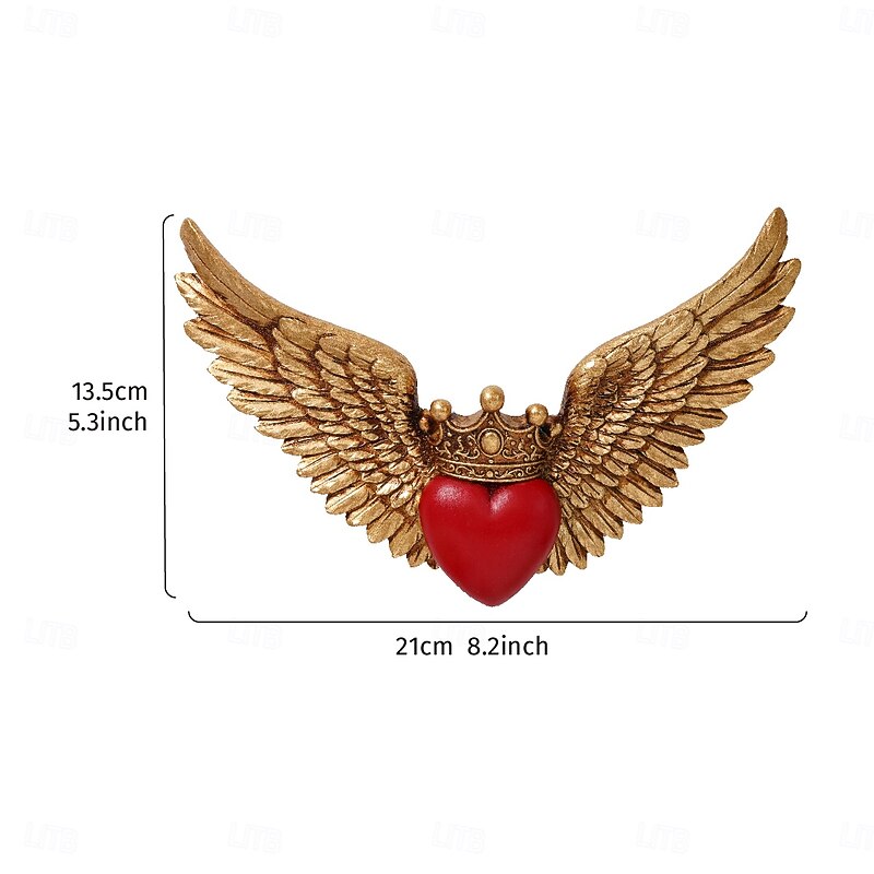 Resin Wall Decor with Crown, Red Heart, and Wings Design, Handmade ABS Resin Hanging Ornament for Living Room, Study, Shop, Party, and Holiday Celebration Decorations2
