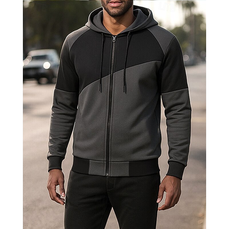 Men's Tracksuit Sweatpants Hooded Jacket Drawstring Hooded Color Block Clothing Suit Fall & Winter White Red Gym Training Running Windproof Long Sleeve Sport Activewear Micro-elastic Regular Fit3