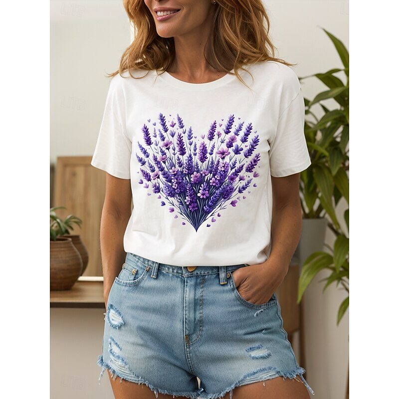 Women's T Shirt Heart Floral Graphic Vintage Stylish Classic Short Sleeve Crew Neck Round Neck Regular Tops Daily Going out Weekend Print Black White Yellow Pink Blue Summer Spring Fall4