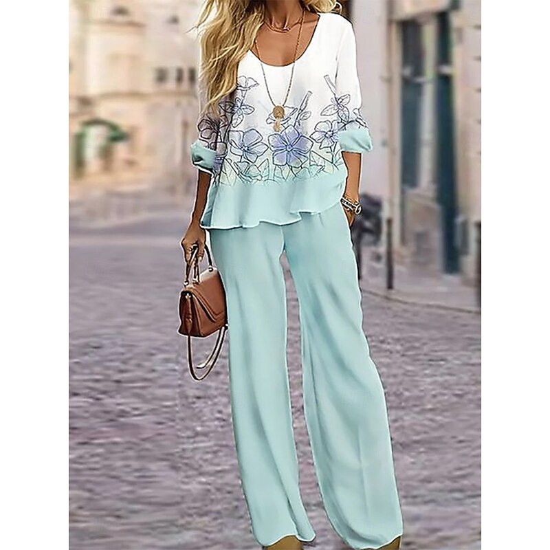 Women's Vacation Daily Stylish Shirt Blouse Sleeveless 3/4 Length Sleeve Round Neck U Neck Floral Graphic Print Outdoor Vacation Casual Blue Green Summer Regular Fit2