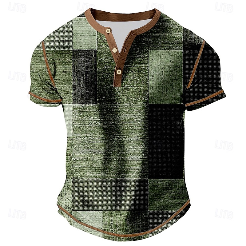 Men's Plaid Color Block Henley Shirt Tee Short Sleeve Vintage Fashion Designer Outdoor Casual Daily Spring &  Fall Brown Gray Green Navy Blue Henley Henley T-Shirt4
