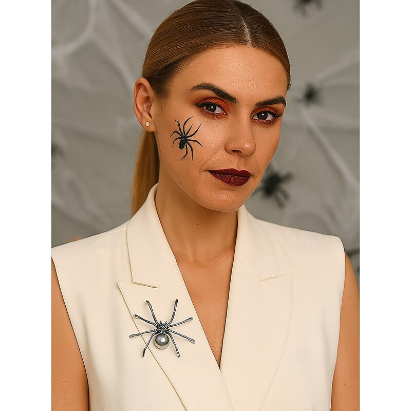 Women's Halloween Spider Brooch – Alloy Black Spider Pin with Faux Pearl, Vintage Gothic Style Jewelry for Women, Ideal for Party, Cosplay and Costume Accessories