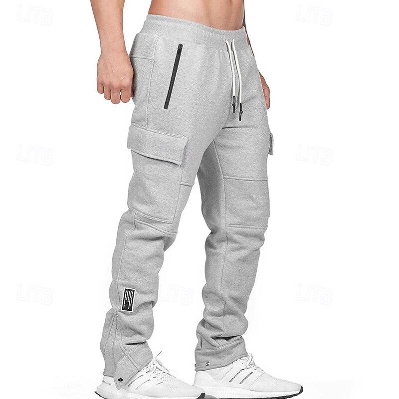 Men's Sweatpants Joggers Trousers Casual Pants Pocket Elastic Waist Drawstring Solid Colored Comfort Full Length Outdoor Daily Running Vacation Simple Gray Stretchy