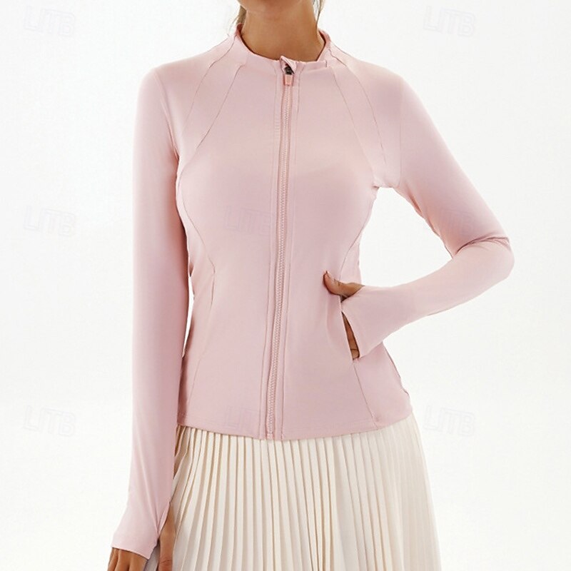 Women's Workout Jacket Stretchy Breathable Full Zip Long Sleeve Sports Solid Color Top For Gym Dance Athletic Tight Fit Activewear4
