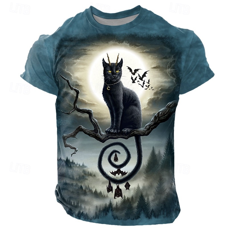 Halloween Men's Sarah Richter Cat T Shirt Short Sleeve T shirt 3D Print Crew Neck Shirt Exaggerated Designer Artistic Street Casual Daily Black Blue Purple Summer Spring All Seasons Clothing Apparel2
