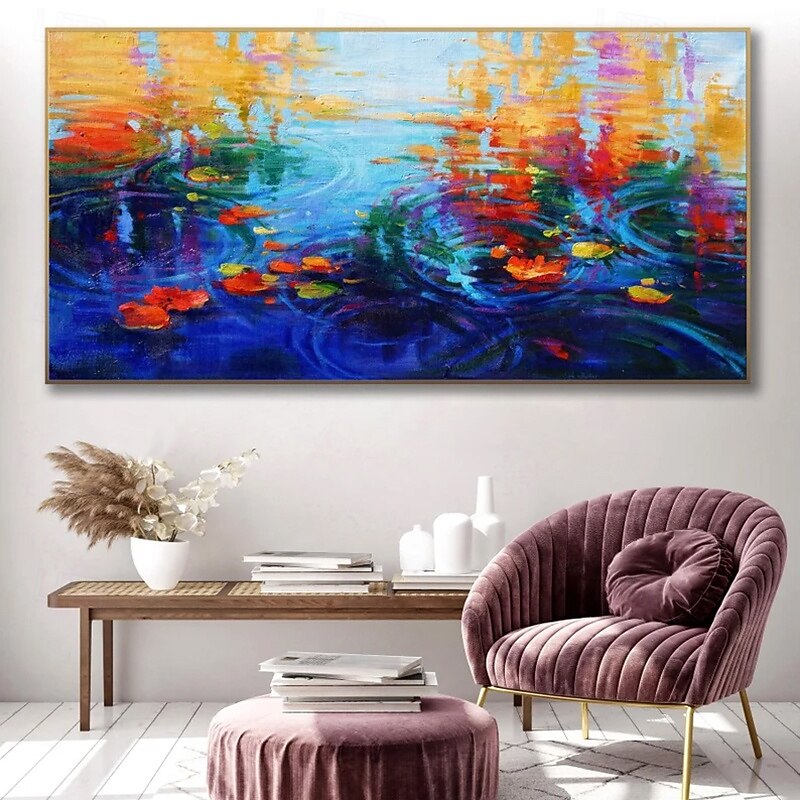 Handmade Oil Paintings Canvas Wall Art Decoration Modern Abstract Lotus Pond Landscape for Living Room Home Decor Rolled Frameless Unstretched Painting4