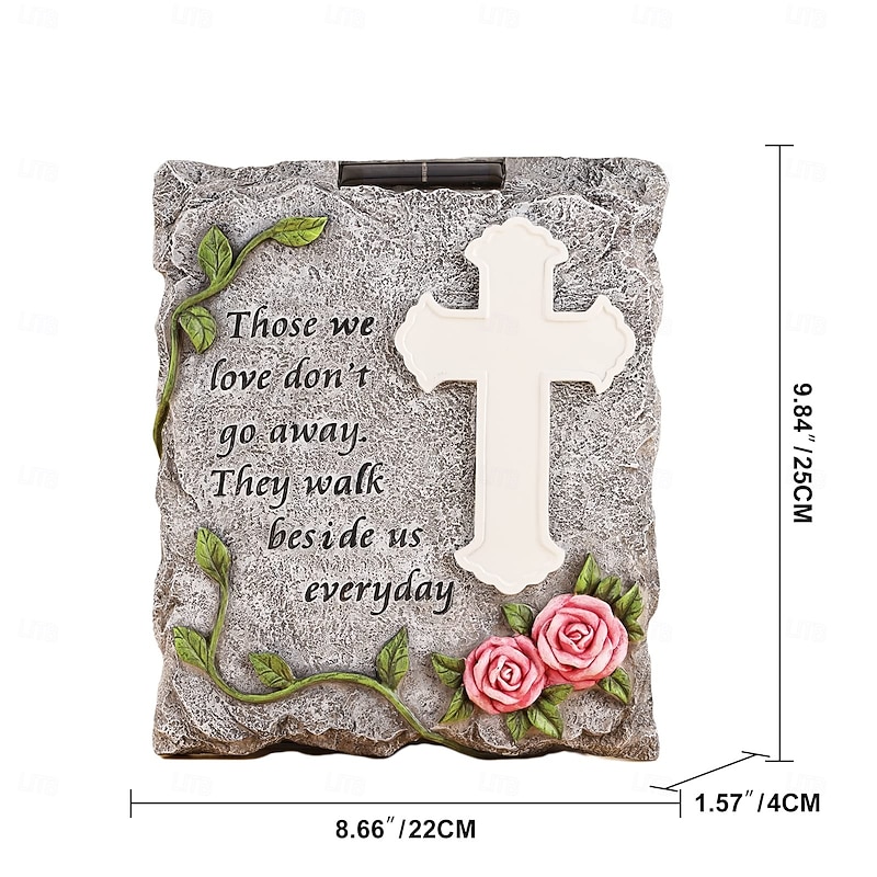 Garden Memorial Stepping Stone,The Cross, Solar LED Lights Outdoor Waterproof, A Touching Memorial Gift - Condolence Gifts Grave Decorations for Cemetery2