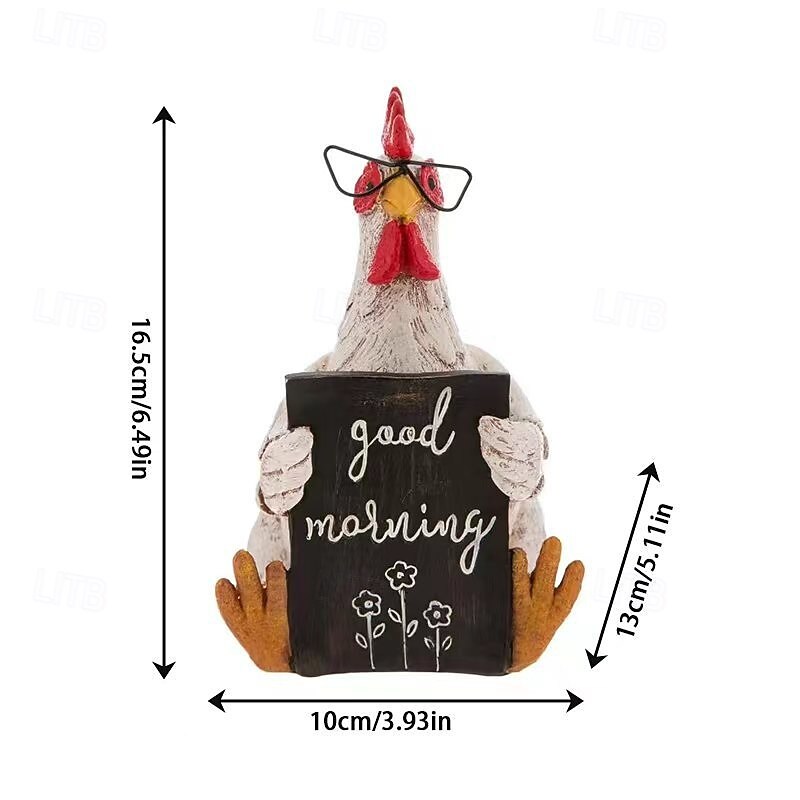 Funny Lazy Chicken Resin Figurine, Lying and Sitting Hen Statue, Farmhouse Garden Desktop Decor, Cute Resin Ornament Gift2