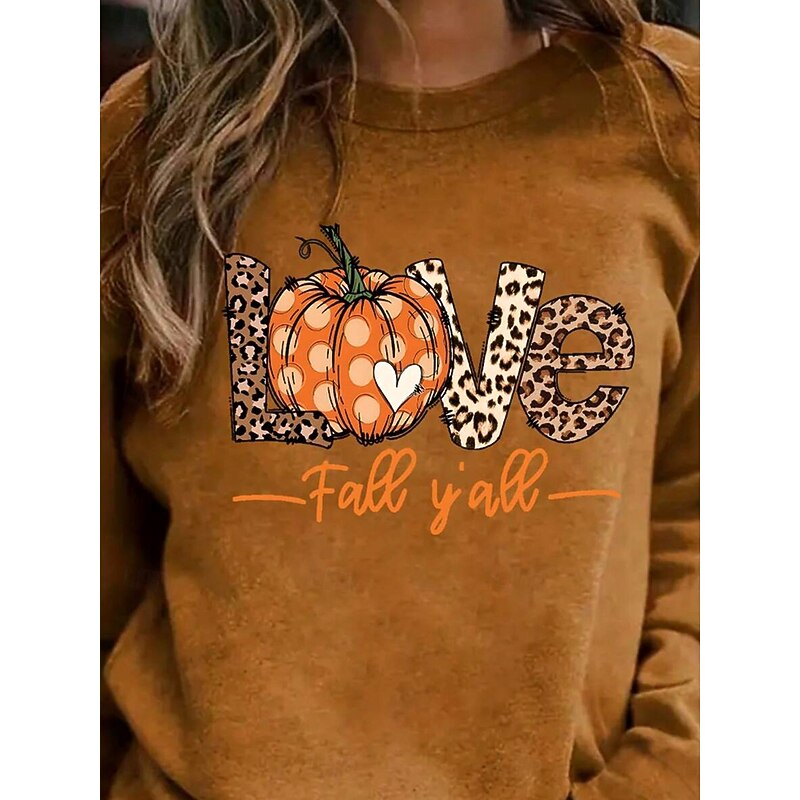 Halloween Women's Pullover Sweatshirt Hoodies Pumpkin Graphic Leopard Fashion Casual Long Sleeve Crew Neck Round Neck Regular Tops Street Dailywear Print Brown Spring Fall Winter3