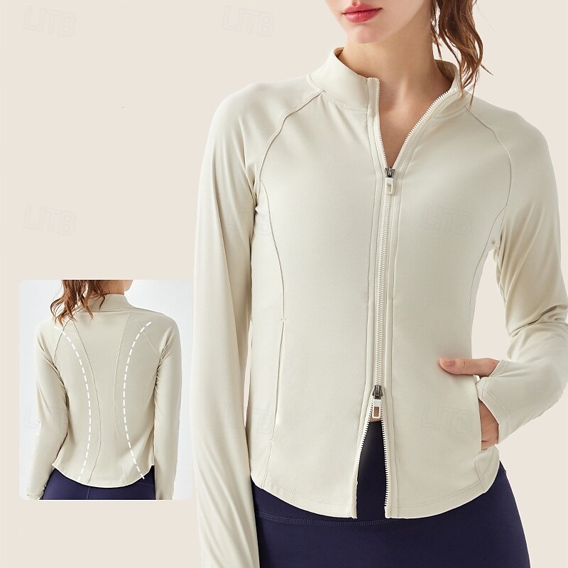Women's Track Jacket Lightweight Full Zip Long Sleeve Sports Solid Color Top For Gym Gym Workout Fitness Activewear