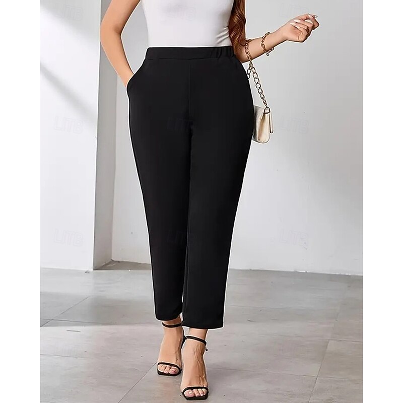 Women's Dress Pants Wide Leg Pants Trousers Fashion Streetwear Ankle-Length High Waist Plain Pocket Breathability Comfortable Micro-elastic Street Daily Wear Going out Black Spring Fall Regular Fit2