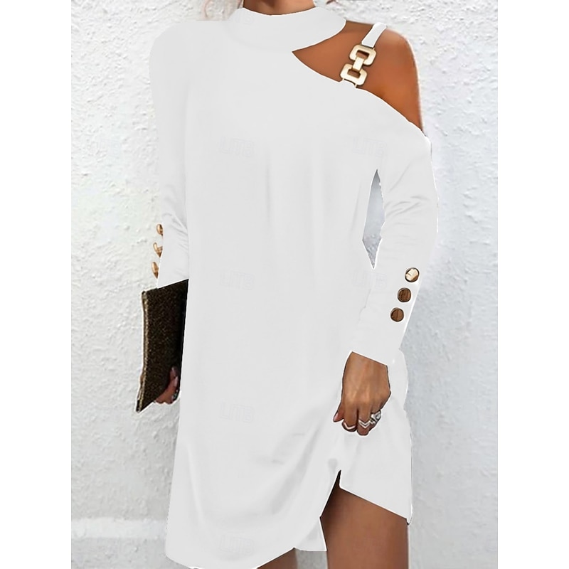 Women's Mini Dress Sheath Dress Casual Daily Regular Fit Plain Long Sleeve Halter Neck Black White Pink Blue Summer Fall3