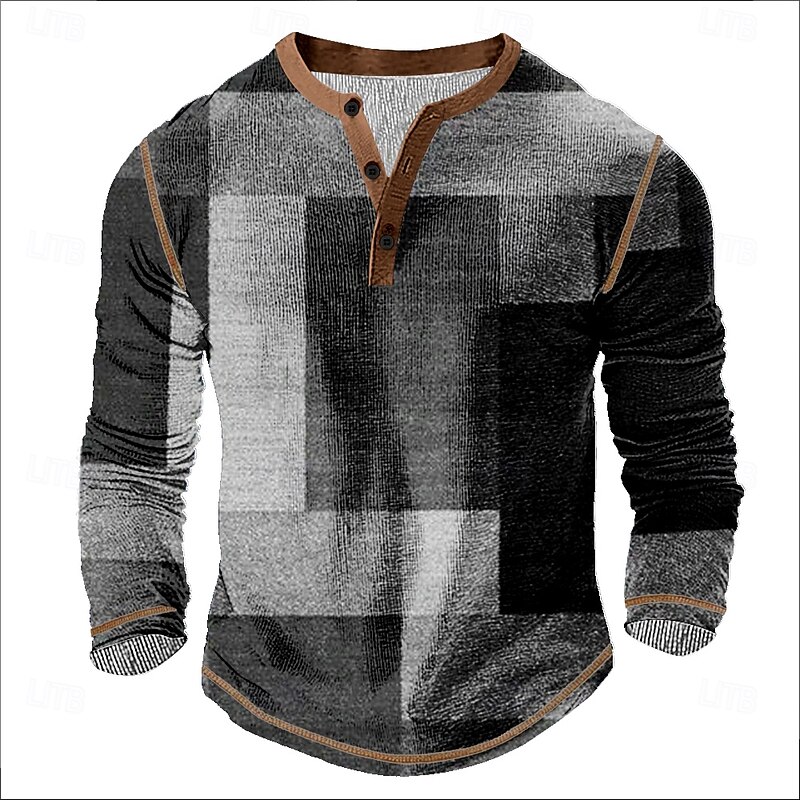 Men's Graphic Abstract Henley Shirt Tee Long Sleeve Vintage Fashion Designer Outdoor Casual Daily Spring &  Fall All Seasons Dark Grey Green Dark Blue Purple Henley Henley T-Shirt4