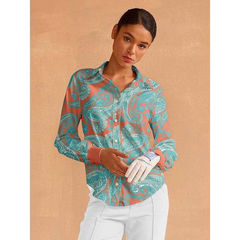 Women's Golf Polo Shirt Orange Long Sleeve Top Ladies Golf Attire Clothes Outfits Wear Apparel4