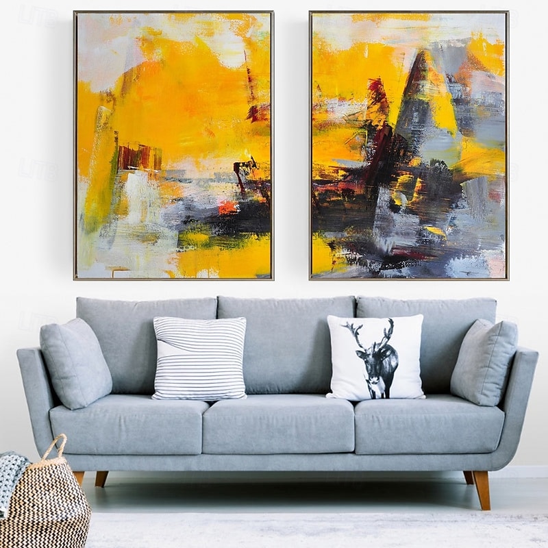 Two pieces Hand Painted abstract Oil Painting Handmade Wall Art Modern abstract minimalist original art Light steel blue wall art acrylic texture framed large canvas oil painting