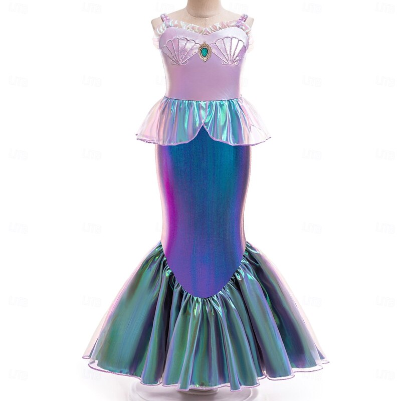 The Little Mermaid Fairy Tale Princess Ariel Dress Costume Mermaid Tail Storybook Characters Movie Cosplay for Girls' Kid's Halloween Carnival World Book Day Performance School Event Dress Up3