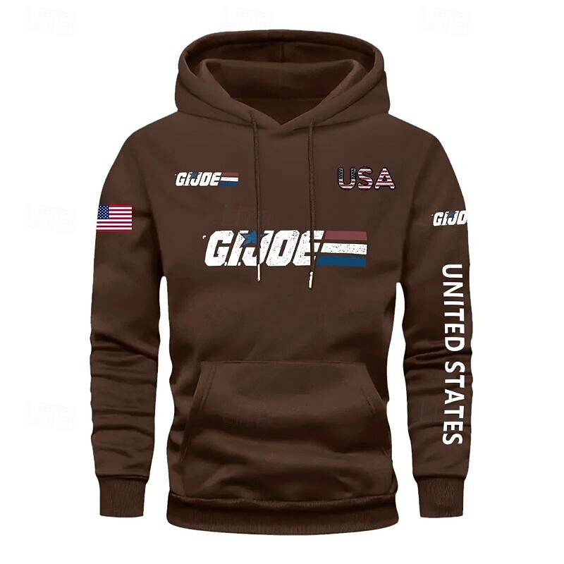 Men's Hoodie Black Army Green Brown Hooded American Flag Pocket Drawstring Front Pocket Sports & Outdoor Daily Holiday Polyester Streetwear Graphic Casual Fall Winter Clothing Apparel Hoodies3