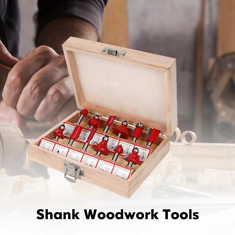 12 Pcs Shank Woodwork Tools Set Router Bit Kit Wood Milling Trimming Grooving Cutters for Carpentry and DIY Woodworking Projects Durable Precision Blades