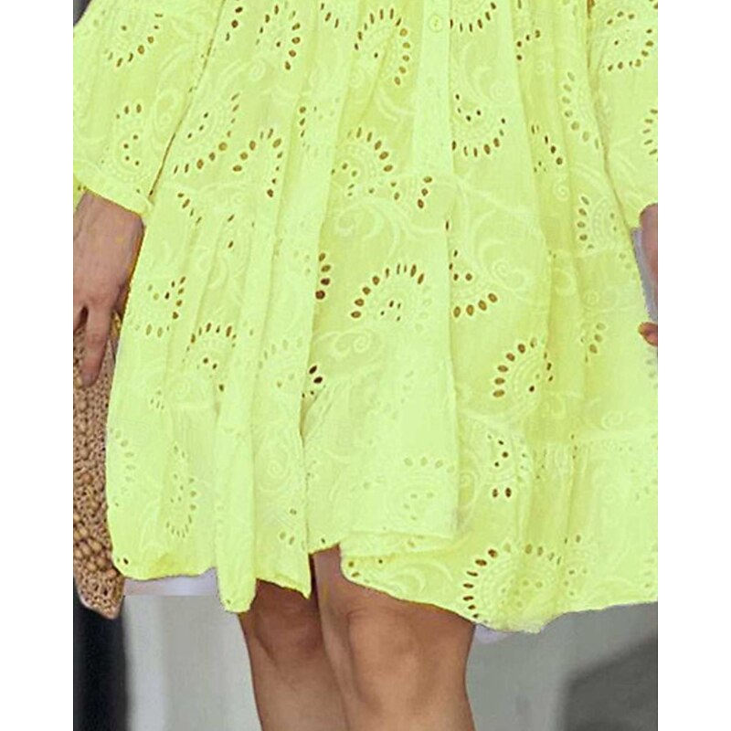 Women's Mini Dress Lace Dress Casual Dress Fashion Modern Daily Beach Weekend Regular Fit Plain Long Sleeve V Neck Yellow Orange Spring Fall4
