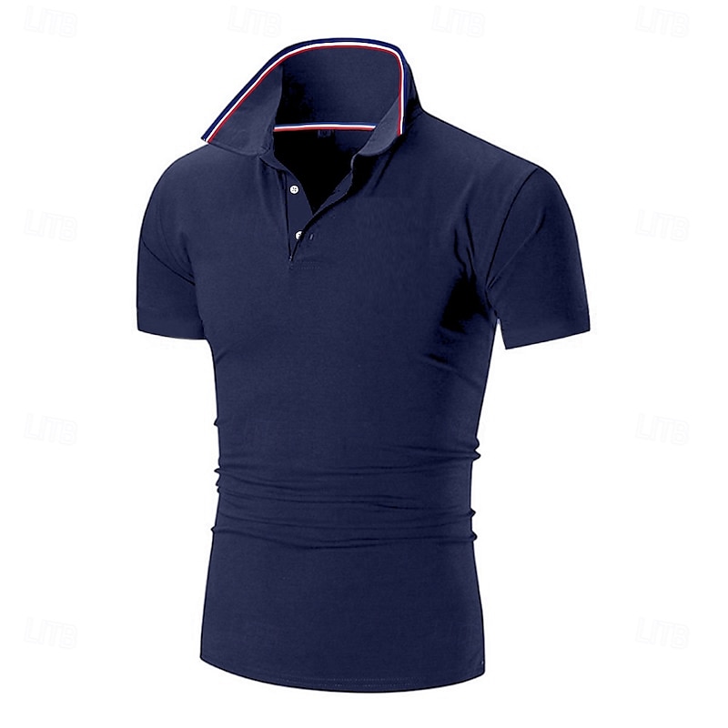 Men's Golf Shirt Pique Polo Shirt Business Casual Ribbed Polo Collar Short Sleeve Fashion Basic Solid Color Buttons Summer Spring &  Fall Regular Fit Black Pink White Yellow Light Green Red Golf Shirt2