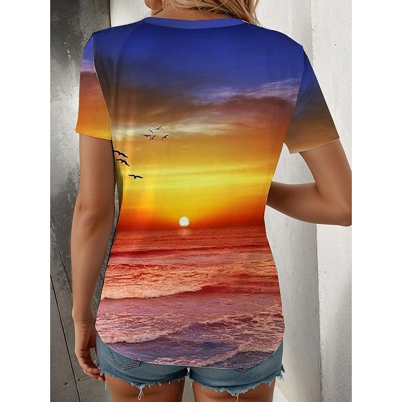 Women's T Shirt Ombre Graphic Vintage Stylish Classic Short Sleeve Crew Neck Regular Tops Daily Weekend Print Pink Blue Purple Orange Summer Spring2