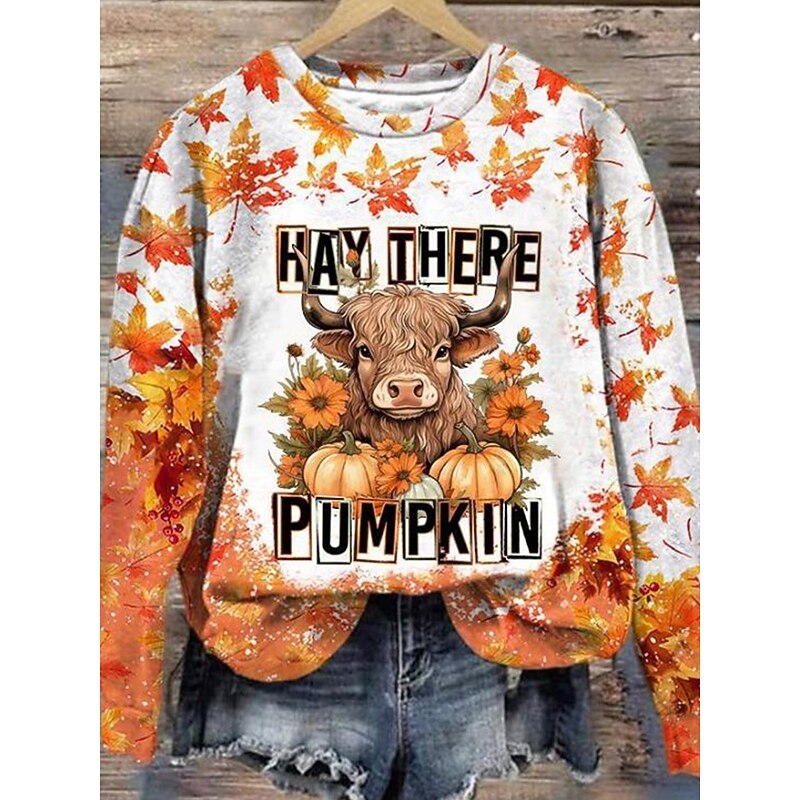 Halloween Women's Sweatshirts Pumpkin Graphic Paisley Casual Long Sleeve Crew Neck Regular Tops Street Dailywear Casual Print Yellow Orange Fall Winter2