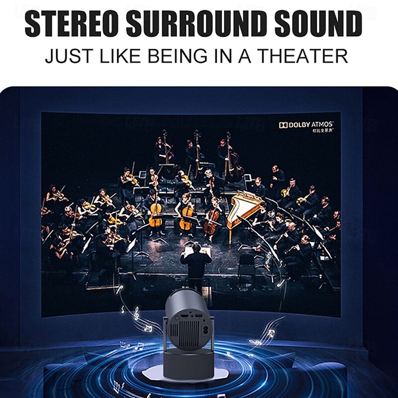 HY-300PRO-KTV 20W Speaker Projector with Wireless Microphone 4K Android 11 Dual Wifi6 BT5.0 1080P 1280 * 720P Home Theater Outdoor Projector for Education Video Conferencing Online2