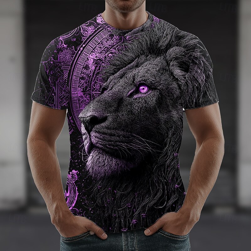 Men's Lion 3D T Shirt Short Sleeve T shirt 3D Print Crew Neck Shirt Exaggerated Designer Party Street Casual Yellow Red Purple Summer Spring All Seasons Clothing Apparel S M L XL XXL XXXL4