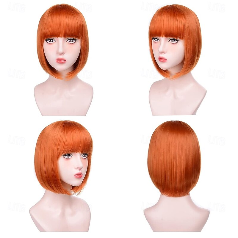 Short Bob Wigs With Bangs - Straight bob wig for women Ginger 12inch Synthetic wig Heat Resistant Fiber Hair Natural and stylish look suitable for cosplay parties2