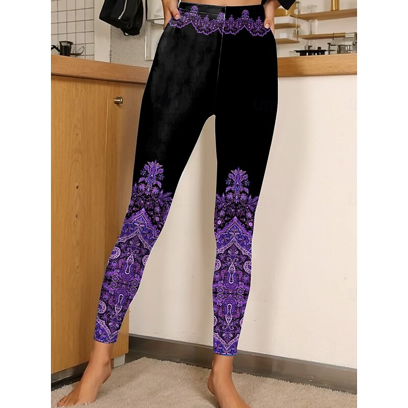 Women's Leggings Vacation Vintage Fashion Ankle-Length High Waist Graphic Geometric Pattern Printing Soft Breathable Stretchy Vacation Casual Daily Violet Robin's Egg Blue Golden Pink Spring Slim Fit4