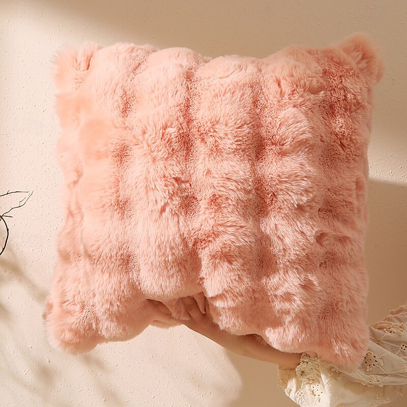 Luxury Faux Rabbit Fur Throw Pillow - Double-Sided Plush Cushion with Insert, Tie-Dye Rainbow Decorative Square Pillow for Sofa or Bedroom2