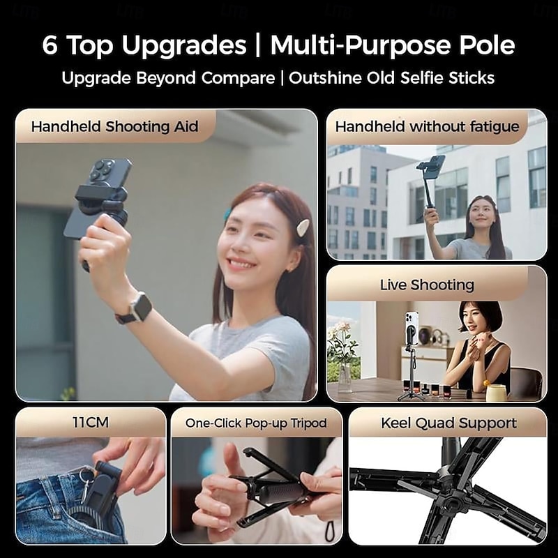 4-in-1 Multifunctional Magnetic Selfie Stick, 360 Rotation Phone Tripod with Wireless Remote for iPhone & Android, Phone Stand for Video Recording & Vlogging - Portable Travel2