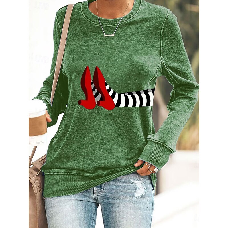 Halloween Women's Pullover Sweatshirt Witch Graphic Casual Long Sleeve Crew Neck Round Neck Regular Tops Street Casual Holiday Print Black Red Blue Green Gray Spring Fall Winter2