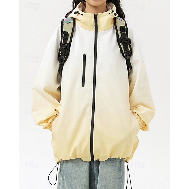 Women's Hoodie Jacket Waterproof Rain Jackets Rain Coats Warm Comfortable Zipper Pocket Fashion Color Gradient Outdoor Vacation Zipper Regular Hooded Regular Fit Long Sleeve Outerwear Yellow Light