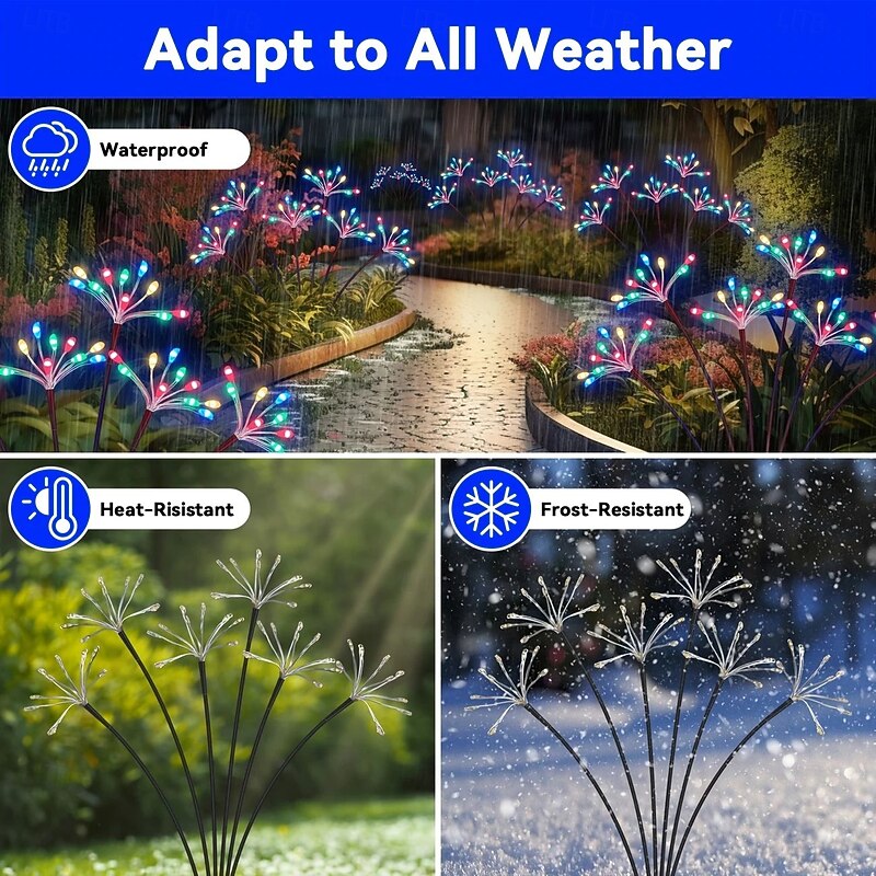 2 Pcs Solar Starburst Fireworks Lights 8 Modes Lighting Outdoor Waterproof Garden Lights for Courtyard Patio Path Party Wedding Christmas/Halloween Decoration4