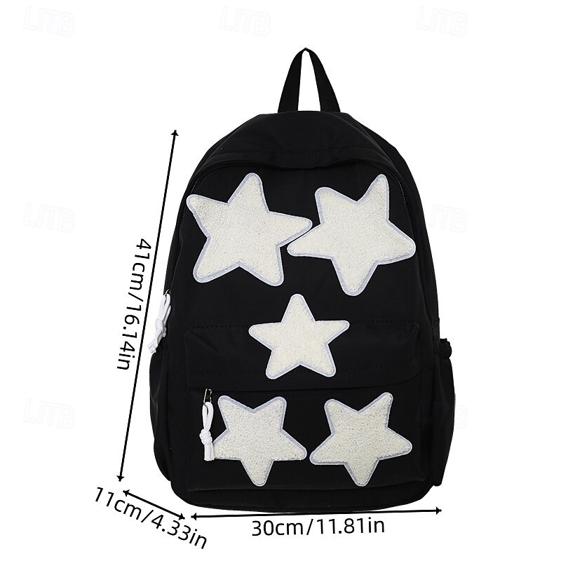 Kids' Black Backpack with White Star Patches – Cute School Bag for Girls and Boys, Lightweight and Spacious for Back to School2