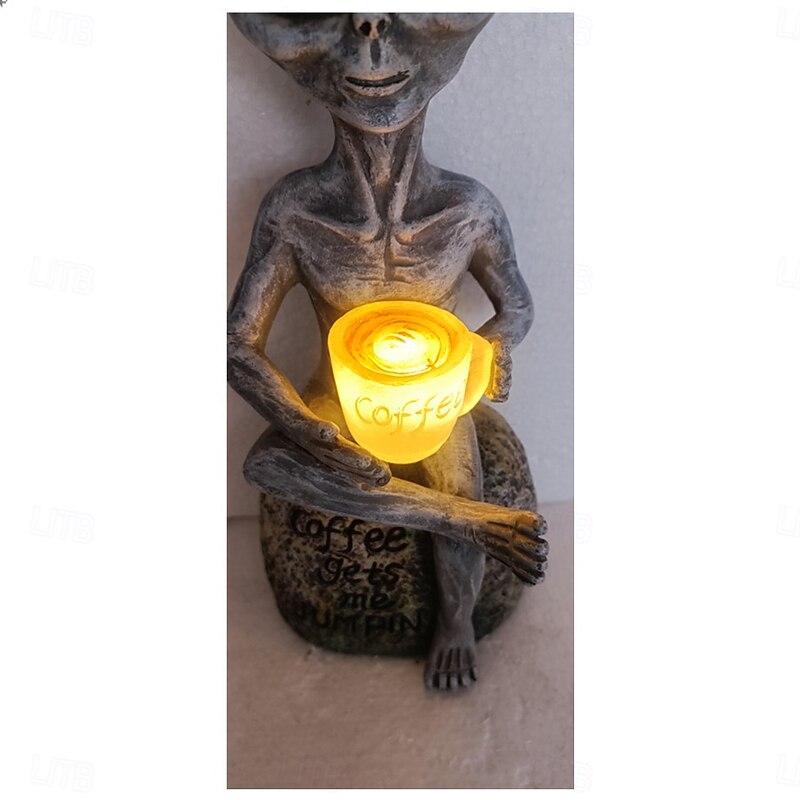1 Pc Outdoor Solar Alien Drinking Coffee Cycling Decorative Light Courtyard Garden Lawn Path Landscape Light3