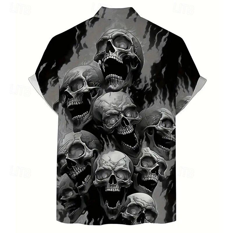 Halloween Men's Flame Halloween Costumes Skulls Shirt Summer Shirt Button Up Shirt Short Sleeve Dark Punk Gothic Style Holiday Streetwear Summer Spring Turndown 3D Print Collared Shirts Purple Orange4