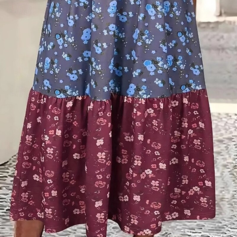 Women's Midi Dress Casual Dress Summer Dress Fashion Modern Daily Beach Weekend Regular Fit Color Block Flower Sleeveless Crew Neck Blue Green Spring Fall4