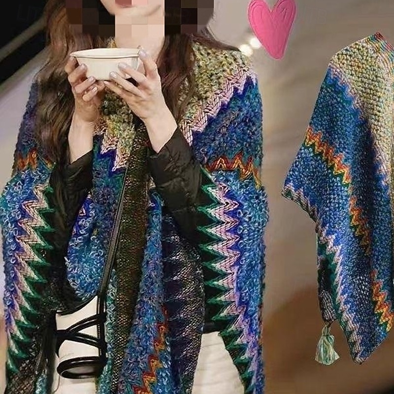 Women's Rectangle Scarf Women's Shawls & Wraps Street Holiday Date Blue Scarf Color Block4