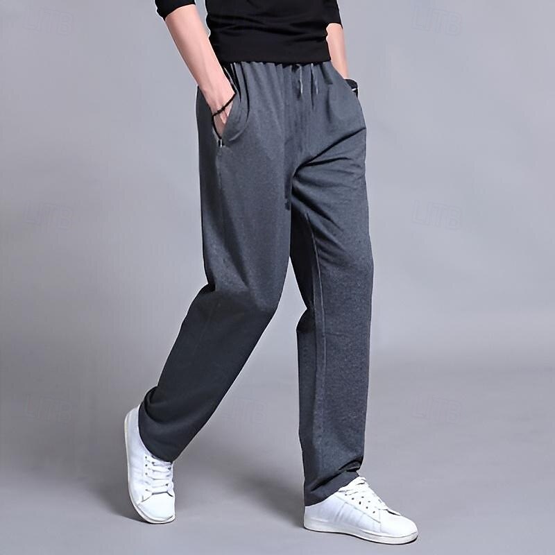 Men's Sweatpants Trousers Baggy Pants Casual Pants Straight Leg Sweatpants Elastic Waist Drawstring Zipper Pocket Plain Comfort Full Length Outdoor Daily Running Simple Classic Style Black Blue3