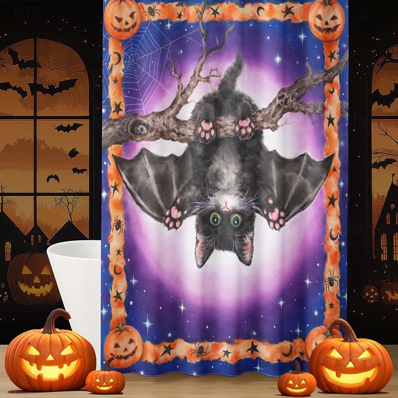 Halloween Bat and Scary Spider by Kayomi Harai Halloween Shower Curtain with Hooks Polyester Washable Waterproof Pattern Bathroom Bathtub Decor4