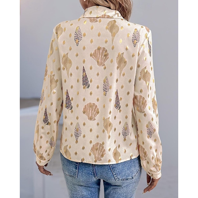 Women's Shirt Print Stylish Modern Long Sleeve Shirt Collar Regular Tops Daily Holiday Going out Buttons Apricot Spring Fall2