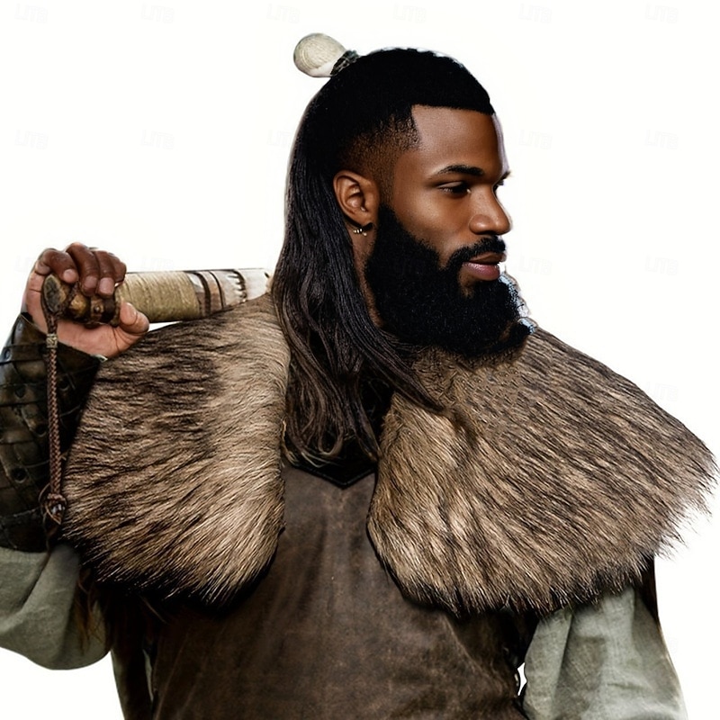 Retro Vintage Medieval Renaissance Cape Shawls Faux Fur Costume Warrior Viking Fancy Dress Men's Women's Unisex Viking Halloween Carnival Performance Party LARP Adults Shawl