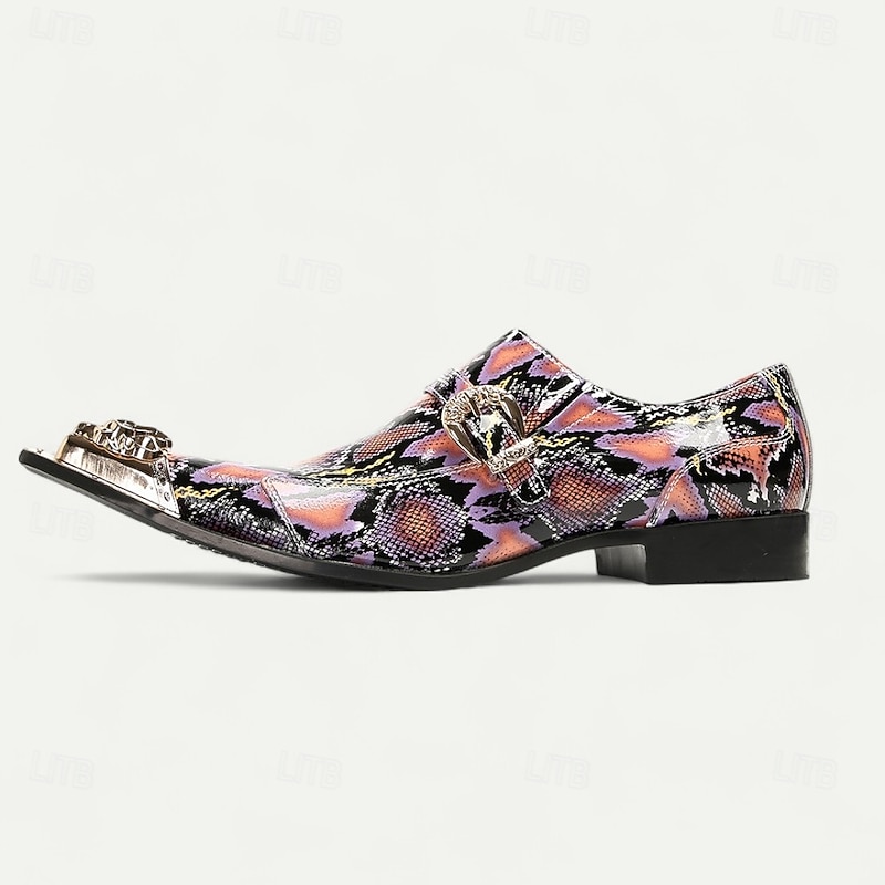 Men's Punk-Inspired Pink Python Print Leather Monk Strap Shoes – Statement Dress Footwear for Stylish Men at Clubs and Special Occasions4