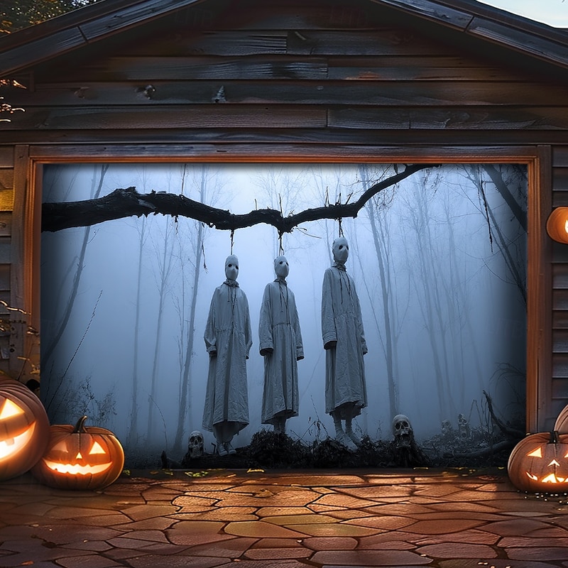 Halloween Outdoor Garage Door Cover Hanging Corpse Skeletons Banner Large Tapestry Backdrop Decoration for Holiday Outdoor Garage Door Home Wall Decorations2
