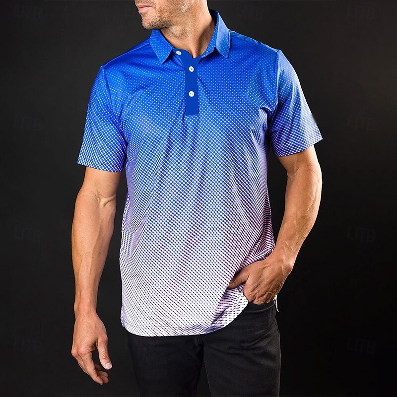 Men's Gradient Golf Polo Sports Polo Shirts Short Sleeve Polo Shirts Collared Shirts Sportswear Casual Athleisure Outdoor clothing Daily Wear 3D Print Buttons Summer Blue2